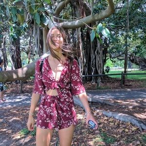 Australian boutique red floral romper